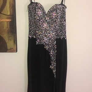 Strapless Black/ Silver Gemstone Prom Dress